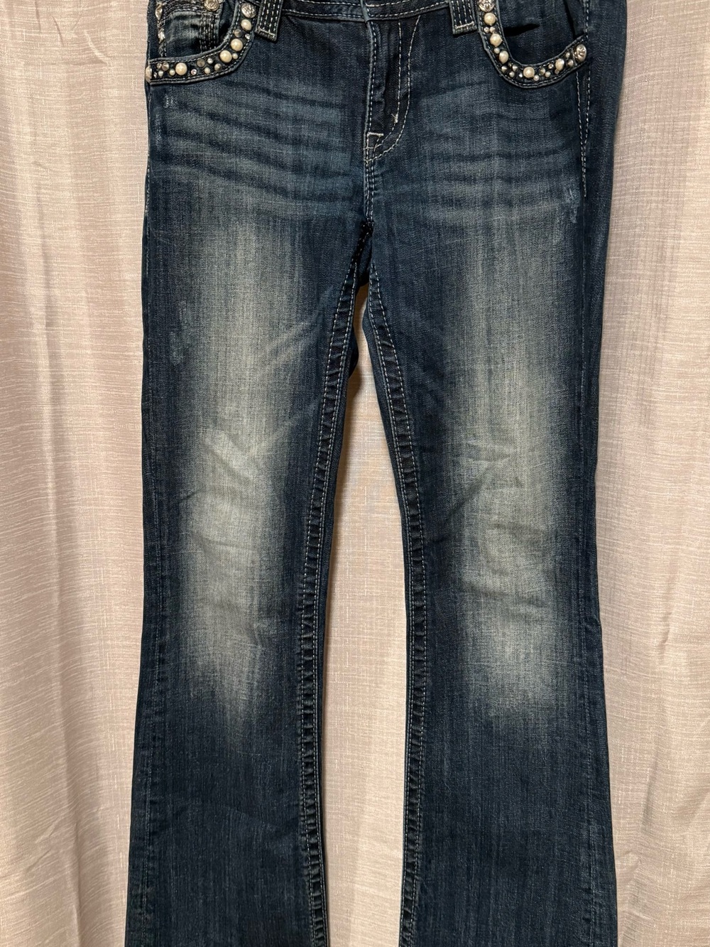 Miss Me Dark Wash Pearl-Embellished Flare Jeans